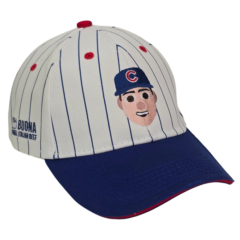 Chicago Cubs Anthony Rizzo 44 Baseball Cap White Blue Pinstripe Hat Buona Beef